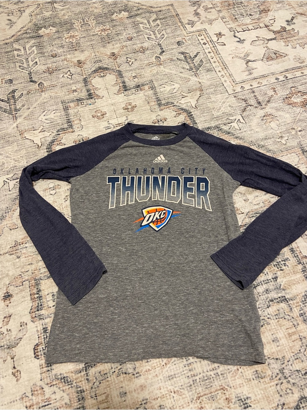 adidas Oklahoma City Thunder Long Sleeve Raglan Tee - Gray & Navy